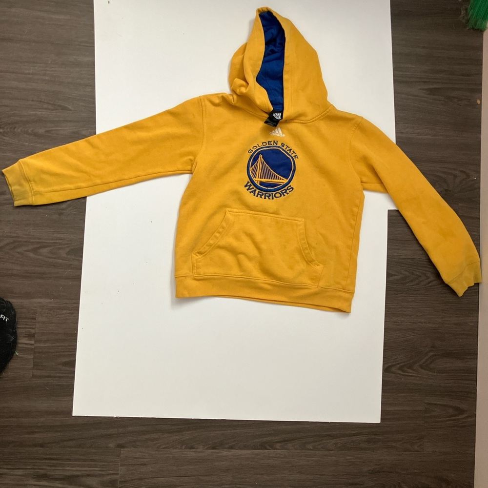 Vintage adidas Kids Yellow Hoodie with Blue Lining
